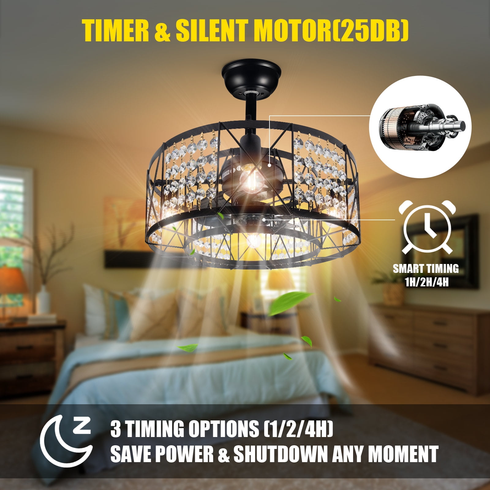 JahyShow Low Profile Caged Ceiling Fan with Lights Remote Control,Bladeless Ceiling fan 6 Speeds Adjustable Modern Enclosed Ceiling Fan Indoor with Reversible Motor Timing Sansujyuku sansujyuku.com