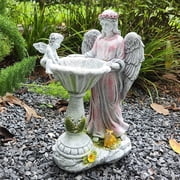 JahyShow Solar Angel Figurine with Color Changing Light - Resin Statue Ornament for Outdoor Decor, Patio, Lawn and Housewarming Gift