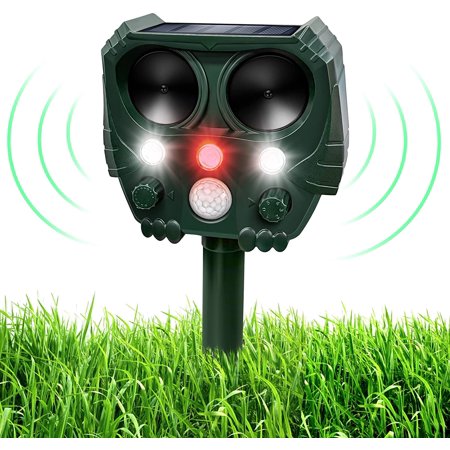 JahyShow Ultrasonic Animal Repellent Outdoor Deterrent Devices Solar Pest Repeller with PIR Motion Sensor and LED Light Repel Squirrel Rodent Raccoon Skunk Deer for Yard Patio