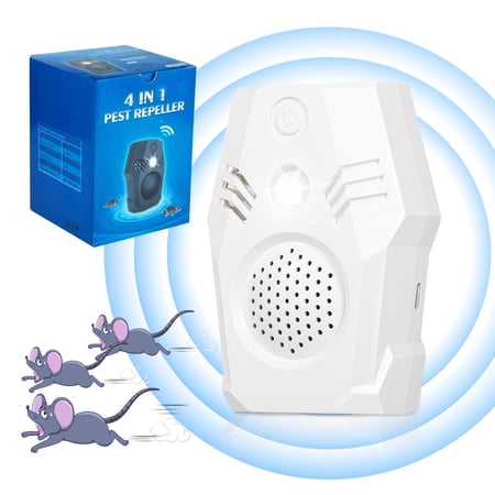 JahyShow Ultrasonic Rat Repeller, Four Modes, Powerful LED Flashlight, Three Speakers, Superior Rodent Repeller,Squirrels,Portable Outdoor Use-White