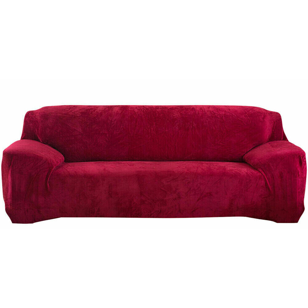 JahyShow Velvet Sofa Cover Wine Red Plush Elegance Stretchy and Non