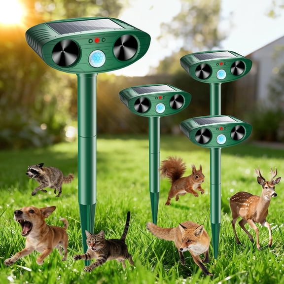 Paddsun Solar Animal Repellent, Outdoor with Powerful Motion Sensor and LED Light, 4-Pack
