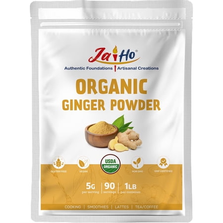 Jai Ho Certified Organic Gluten Free, Vegan, Non-GMO - Resealable Zip Lock Pouch (Ginger Powder)