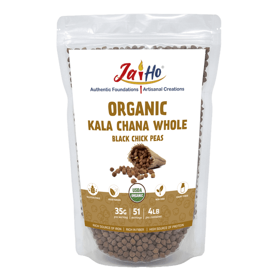 Jai Ho Certified Organic Kala Chana Whole 4 lb | Black Chick Peas | USDA Organic | Non-GMO | Chemical-Free | Kosher | 4 Lb (Kala Chana (Black Chick Peas))