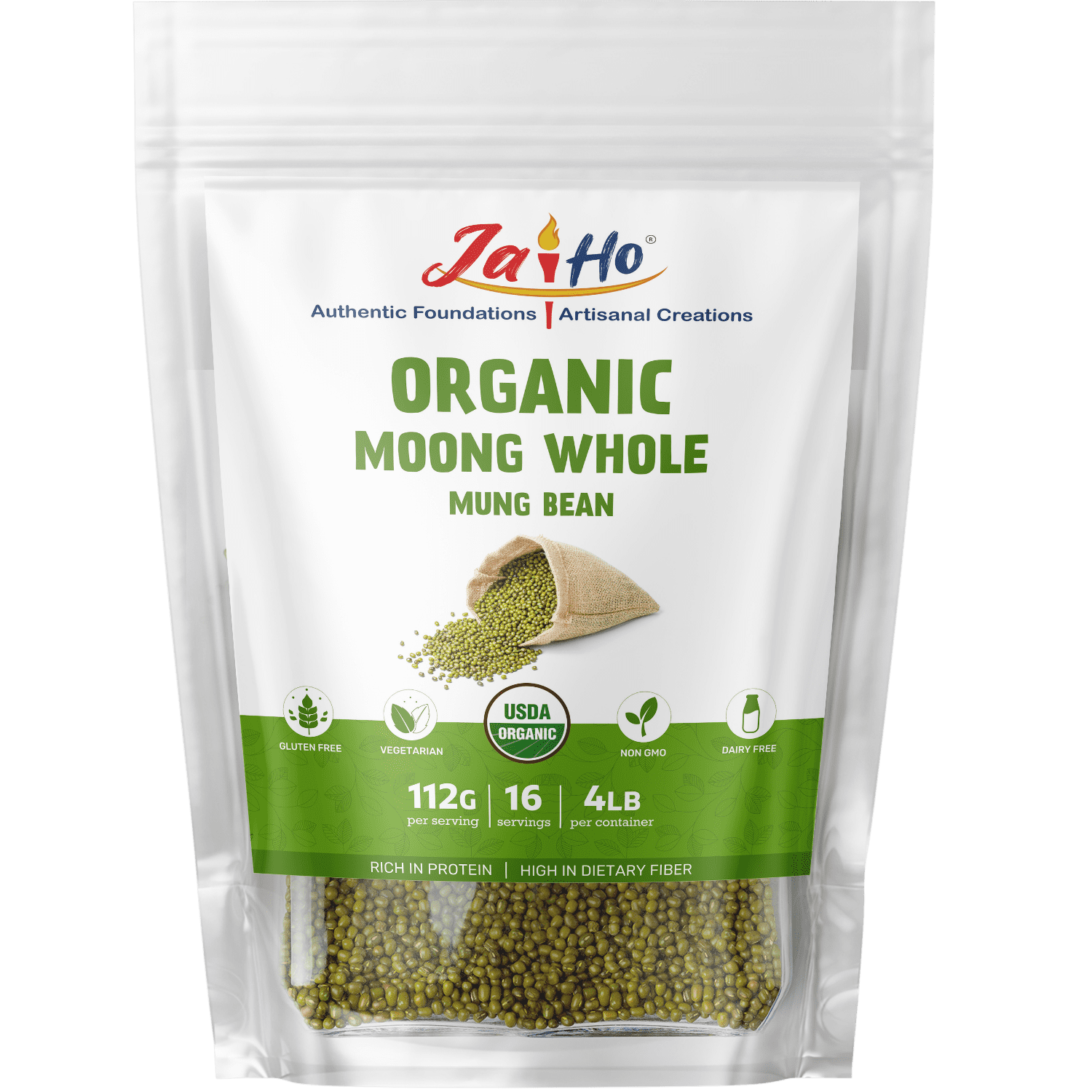 Jai Ho Mung Bean 4 lb USDA Organic Non-GMO Whole Moong for