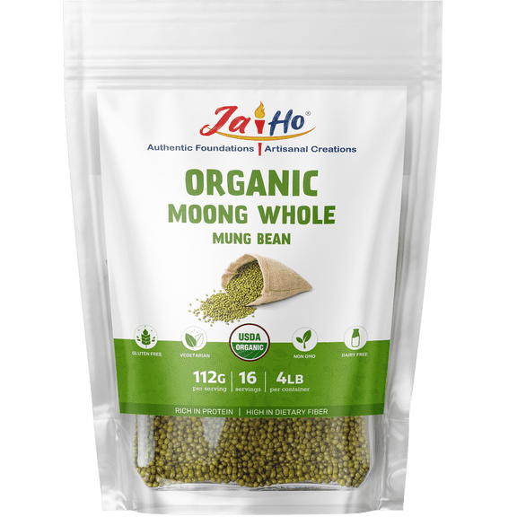Jai Ho Organic Mung Bean 4 lb - Mung Moong Beans Whole for Sprouting and Cooking - USDA Organic | Non-GMO | Chemical-Free | Kosher | (Whole Moong)