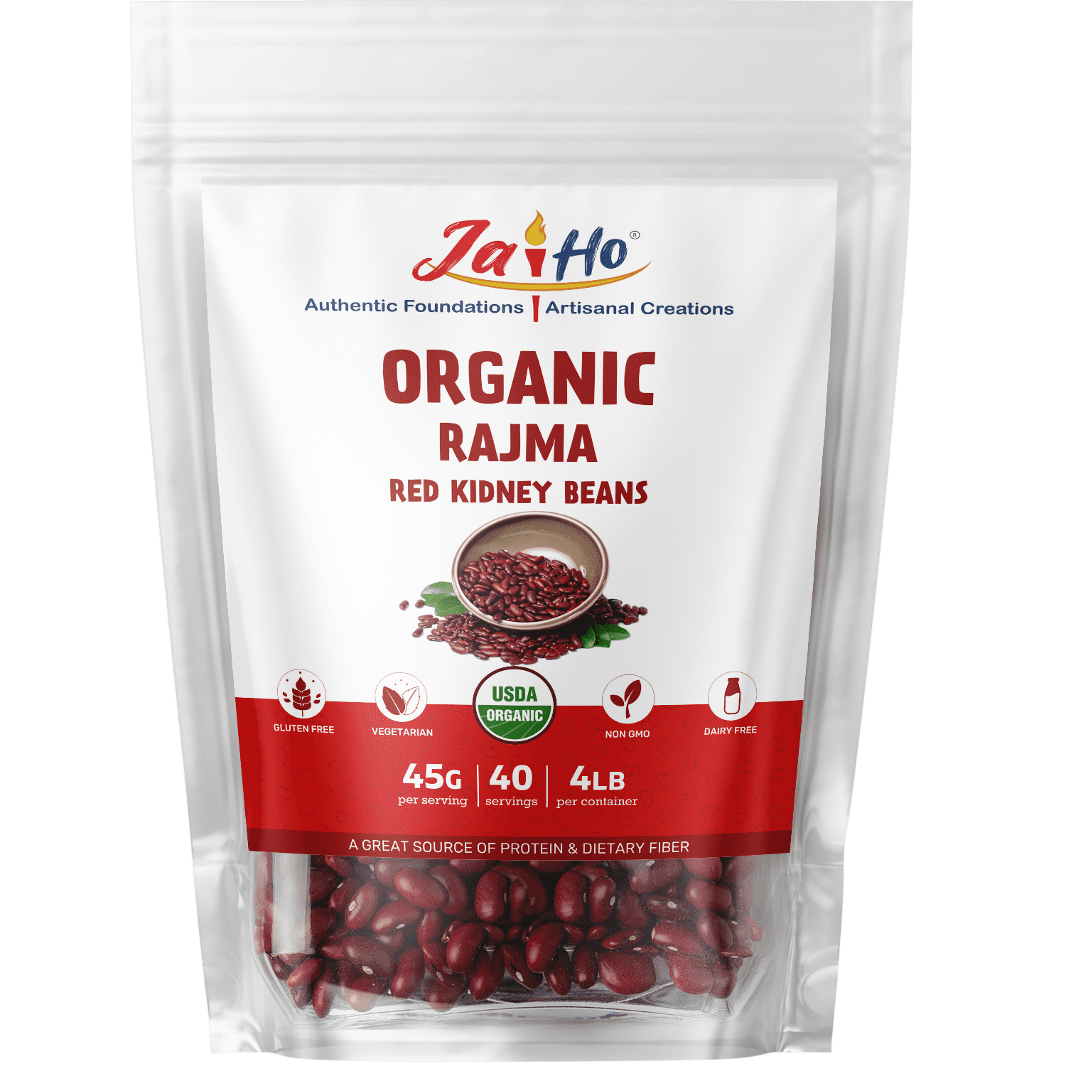 Jai Ho Organic Rajma Kidney Beans 4 lb | Rajma Kidney Beans | Indian Rajma | USDA Organic | Non-GMO | Chemical-Free | Kosher