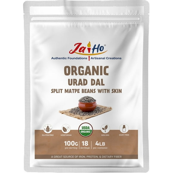 Jai Ho Organic Urad Dal (Split Matpe Beans) 4 Lb - USDA Organic | Non-GMO | Chemical-Free | Kosher | (Urad Mogar Dal (W/O Skin))