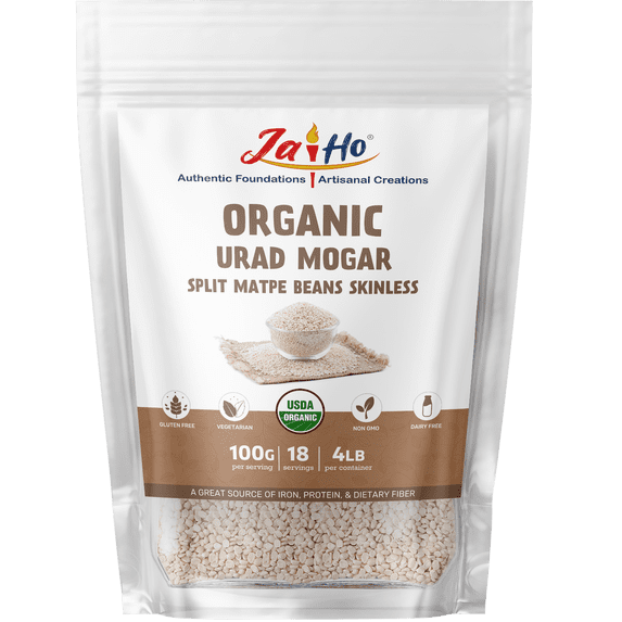 Jai Ho Organic Urad Dal (Split Matpe Beans) 4 Lb - USDA Organic | Non-GMO | Chemical-Free | Kosher | (Urad Mogar Dal (W/O Skin))