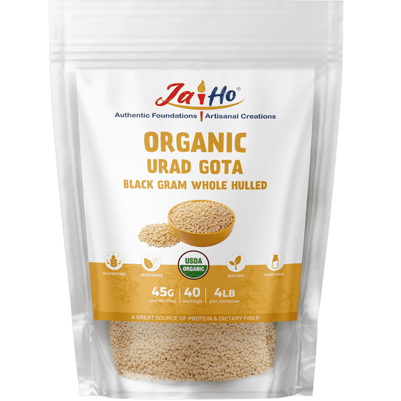 Jai Ho Organic Urad Gota Black Gram Whole Hulled 4 lb | Black Gram Whole Hulled | Indian Urad Gota | USDA Organic | Non-GMO | Chemical-Free | Kosher