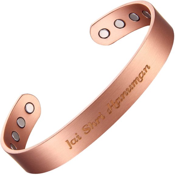 Jai Shree Hanuman Pure Copper Bracelet 8pcs Magnets for Men & Women Gift Bag 9.5mm