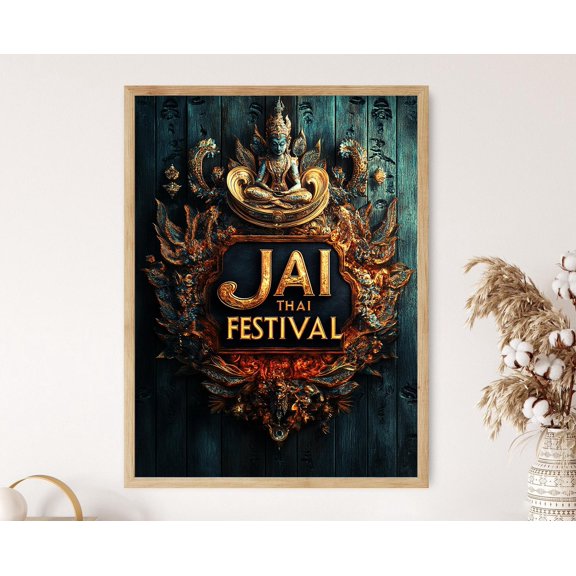 Jai Thai Festival Of Thailand, Vibrant Thai Cultural Poster, Buddhist Temple Illustration , Poster Print Only