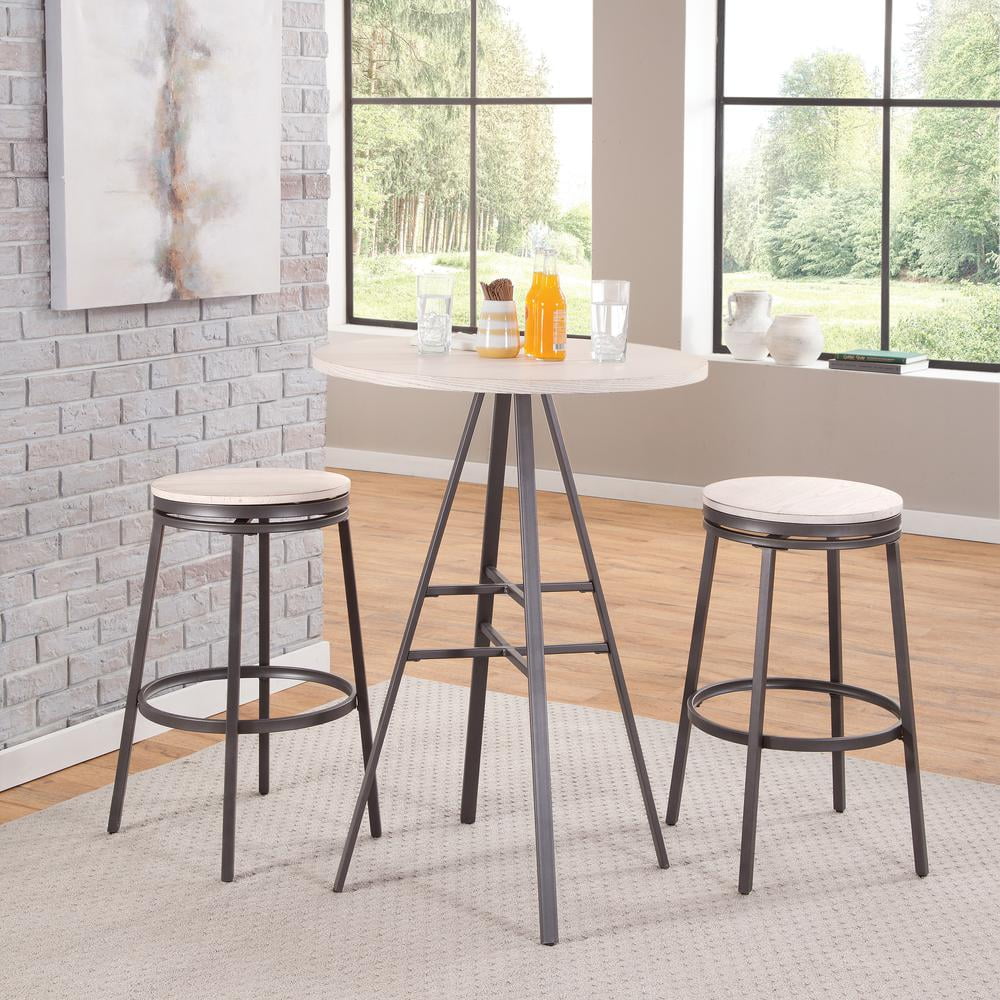 Ash Wood and Metal Pub Table Set with White Swivel Stools