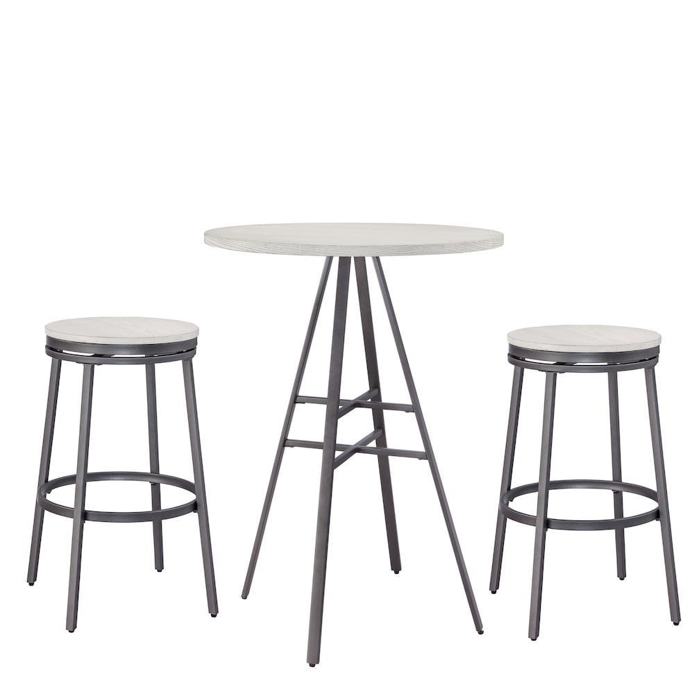 Ash Wood and Metal Pub Table Set with White Swivel Stools