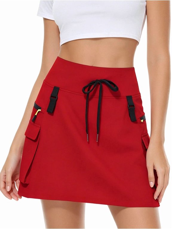 Skorts for Woman Hiking Cargo Skorts with Zipper Pockets, High Waisted Quick Dry for GOLF Workout Red M