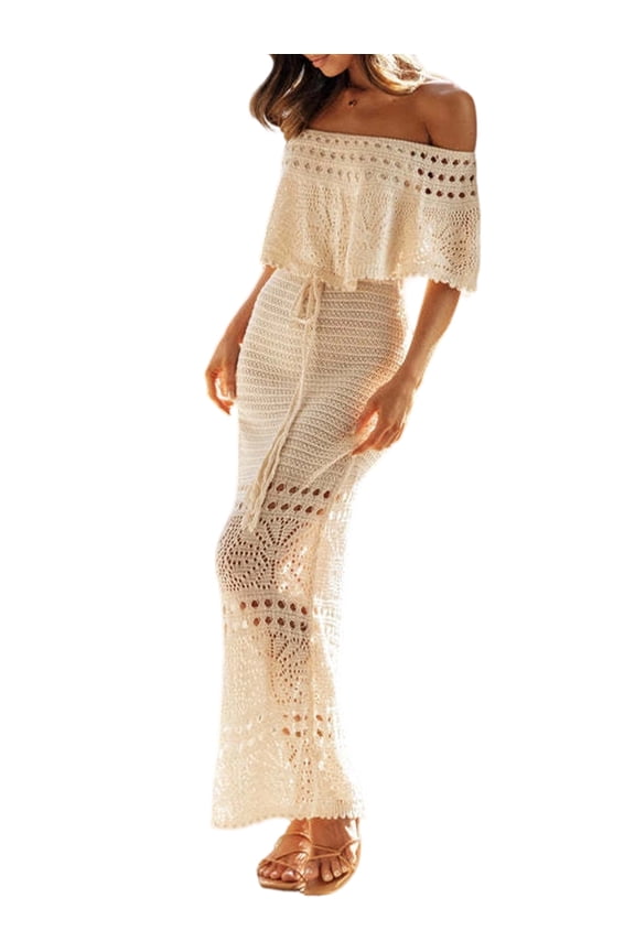 Women Eyelet Dress Summer Vacation Resort Maxi Dresses Color L