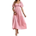 thumbnail image 1 of Jaimenalin Women Maternity Maxi Dress Textured Fabric Square Neck Flowy Waist Dress for Photoshoot Pink L, 1 of 9