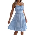 thumbnail image 1 of Jaimenalin Women Ruffled Tiered Adjustable Spaghetti Strap Midi Dress Light Blue L, 1 of 9