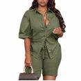 thumbnail image 1 of Jaimenalin Women'S 2 Piece Outfit with Button Down Blouse and High Waisted Shorts Set Green XXL, 1 of 4