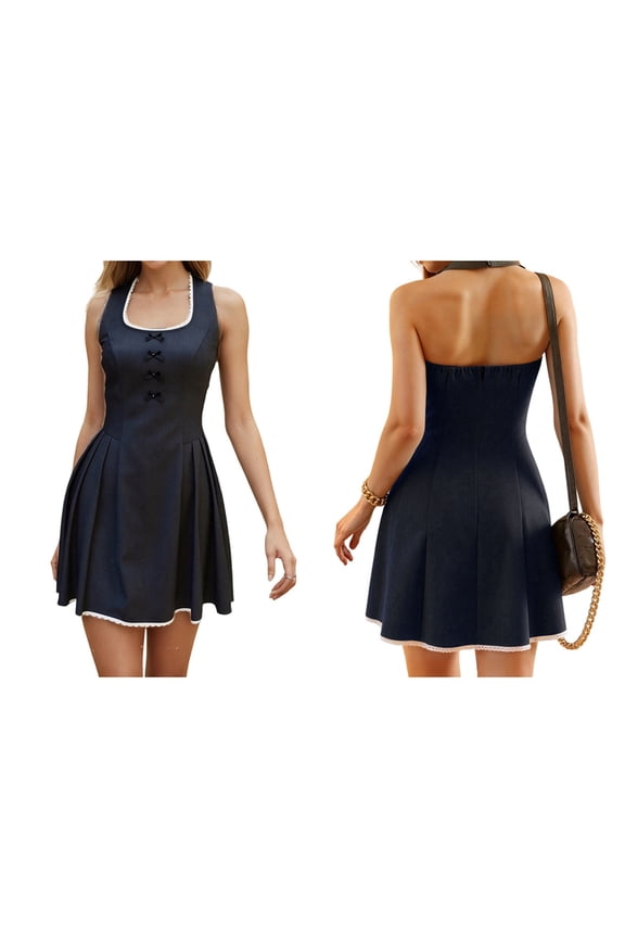 Women'S Dress Mini Square Neckline Sleeveless Gray L