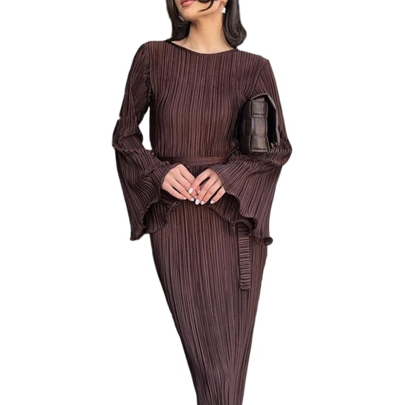 Jaimenalin Women'S Long Sleeve Maxi Dress Scoop Neck Bodycon Casual Dresses Going Out Outfits Brown S