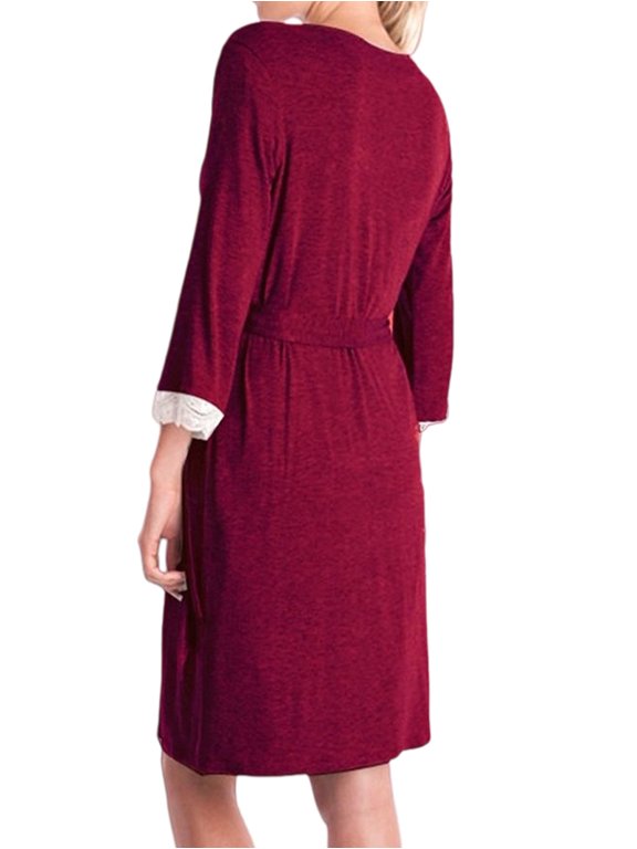 Women'S Maternity Robe Pregnancy Breastfeeding Bathrobes Labor Delivery Nightgowns Wine Red S