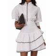 thumbnail image 1 of Jaimenalin Women'S Mock Neck Dress Short Sleeve Ruffle Hem Loose Swing Tunic Mini Dress White S, 1 of 9