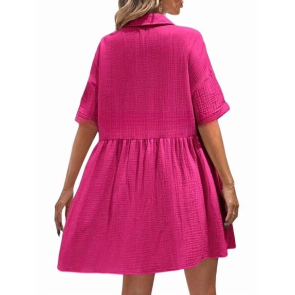 Jaimenalin Women'S Summer Babydoll Dress Casual Short Sleeve Sundress Button Down Dresses Rose Red L