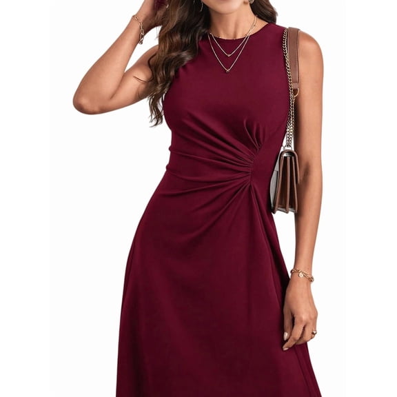 Jaimenalin Women'S Summer Dresses Sleeveless Ruched Waist A Line High Low Midi Cocktail Dress Wine Red M