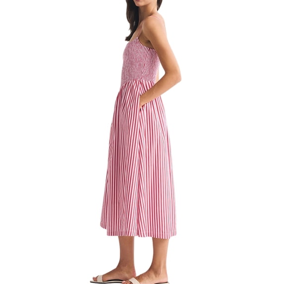 Jaimenalin Women'S Summer Midi Dresses Plaid Sleeveless Spaghetti Strap Smocked Tiered Beach Sundress Pockets Pink XL