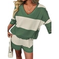 thumbnail image 1 of Jaimenalin Women'S Two Piece Sets Summer Lounge Sets Striped Shirts and Shorts Set Oversized Matching Outfit Green XL, 1 of 9