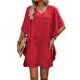 thumbnail image 1 of Jaimenalin Women'S V Neck Ruffle Short Sleeve Summer Tunic Dress for Casual and Beach Wear Red XL, 1 of 8