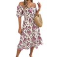 thumbnail image 1 of Jaimenalin Women Summer Ruffle Off Shoulder Floral Midi Dress Summer Smocked Beach Flowy Long Dresses White S, 1 of 9