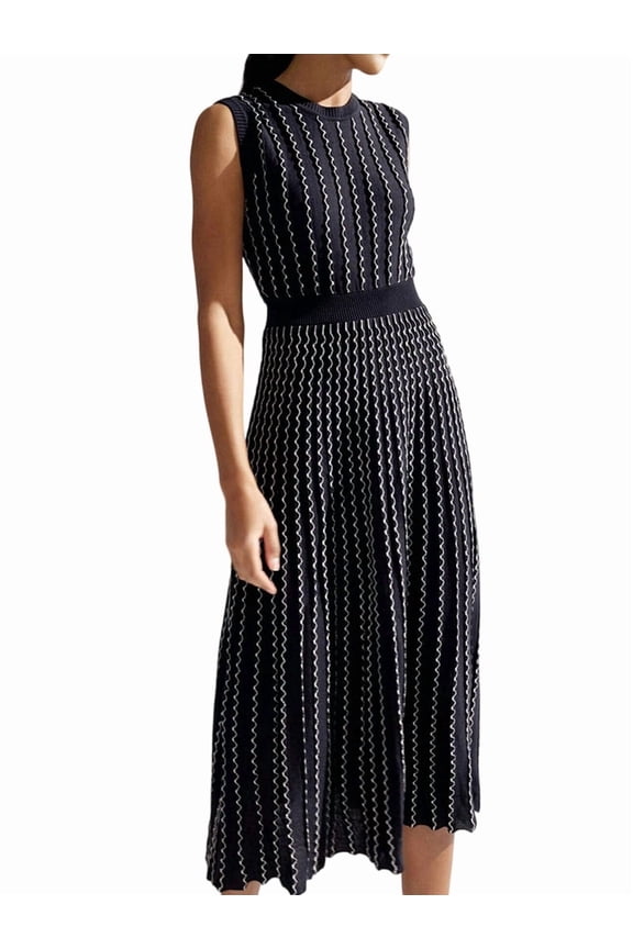 Women Tank Midi Dress Summer Crewneck Sleeveless Pleated A Line Casual Formal Knit Spring Dresses
