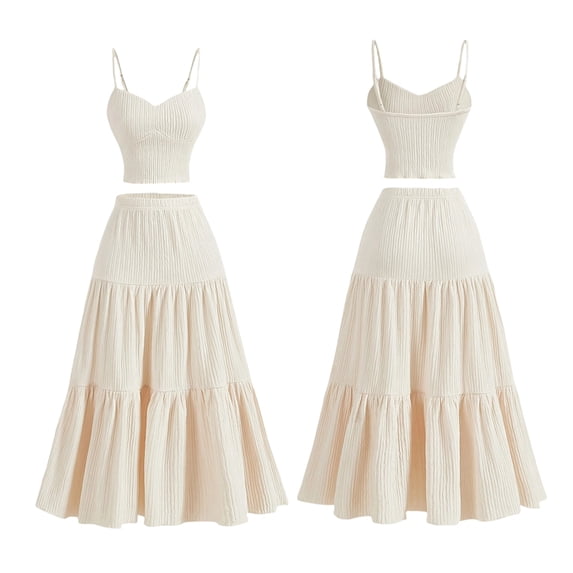Jaimenalin Womens 2 Piece Maxi Skirt Sets Crop Top Ruffle Hem Flowy Midi Skirt Vacation Going Out Outfits Milky White XXL