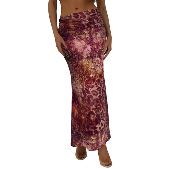 Jaimenalin Womens Mesh Maxi Skirt Summer Elastic High Waisted Boho Elegant Mermaid Long Skirts for Women Rose Red M