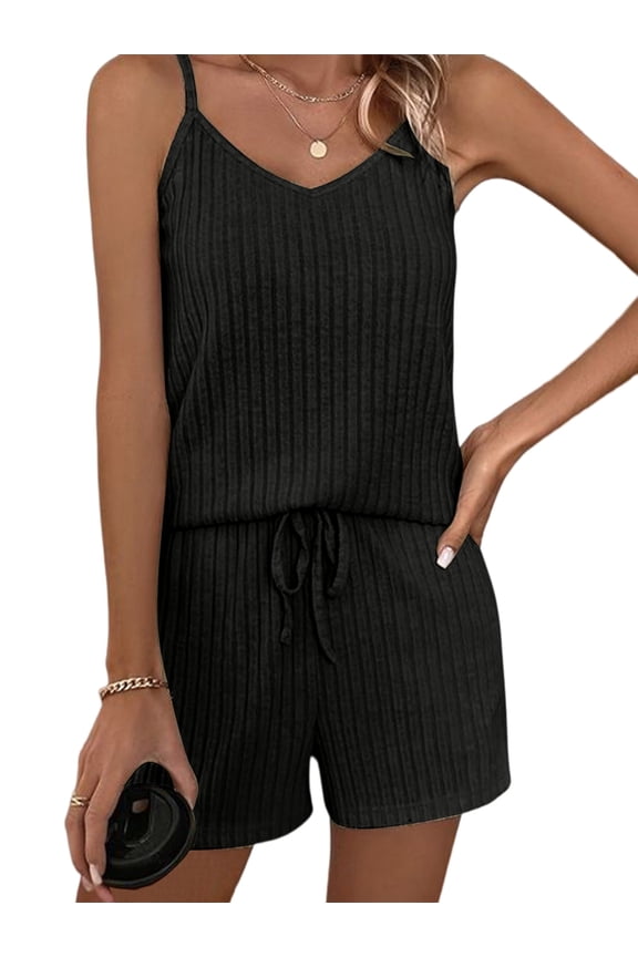 Womens Two Piece Short Sets Solid Color Ribbed Top and Shorts Two-Piece Set