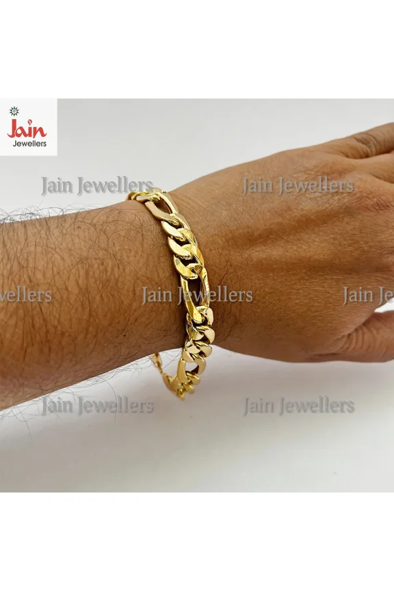 22 Kt Real Solid Yellow Gold Curb Link Handmade Men's Bracelet, Casual and Wedding Wear Bracelet for Men ( Item length : 8)