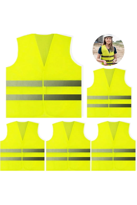 Jaina 5 Pack Hi Vis Vests,Safety Vests,Standard Size Reflective High Visibility Hi Vis Jacket,Unisex