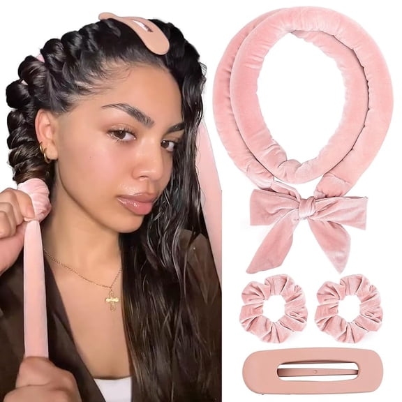 Jaina Heatless Hair Curler, No Heat Hair Curlers to Sleep in, Super Soft Ribbon Wrap for Long Hair,Overnight Heatless Curling Set with Hair Scrunchies and Clip, for All Hair Types