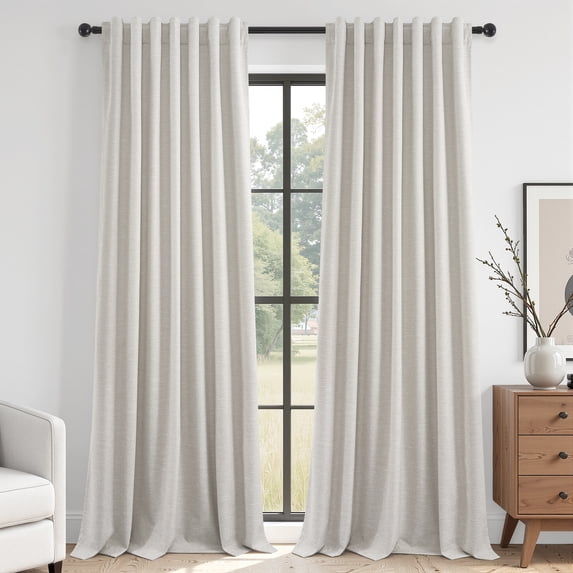 Jainmy 100% Blackout Flax Linen Curtains for Living Room, Rod Pocket & Back Tabs Light Blocking Thermal Insulated Bedroom Drapes ,52"x84",2 Panels,Linen