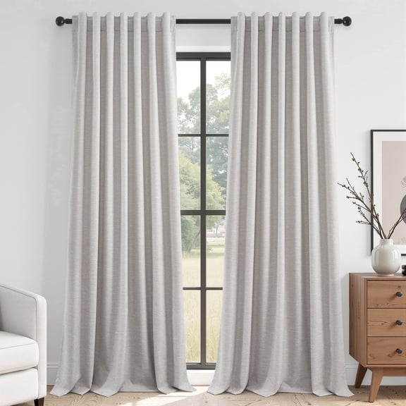 Jainmy 100% Blackout Flax Linen Curtains for Living Room, Rod Pocket & Back Tabs Light Blocking Thermal Insulated Bedroom Drapes ,52"x84",2 Panels,Linen