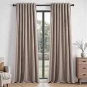 Jainmy 100% Blackout Flax Linen Curtains for Living Room, Rod Pocket & Back Tabs Light Blocking Thermal Insulated Bedroom Drapes ,52"x96",2 Panels,Darkflax