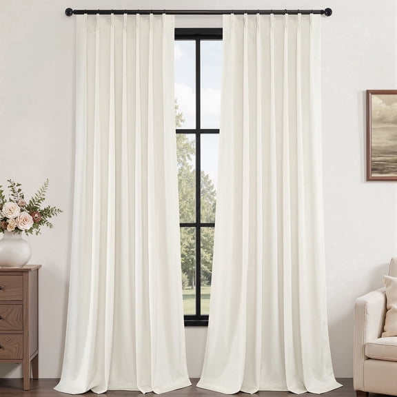 Jainmy 108 inches Pinch Pleated Velvet Blackout Curtains for Bedroom Living Room,Luxury Room Darkening Thermal Insulated Velvet Curtains,Ivory,2 Panels,40"×108"