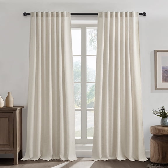 Jainmy Burlap Flax linen Semi Sheer Curtains, Thick Linen Textured Farmhouse Drape for Living Room Bedroom, Back Tab,2 Panel Set, Oatmeal, 52x84 inch