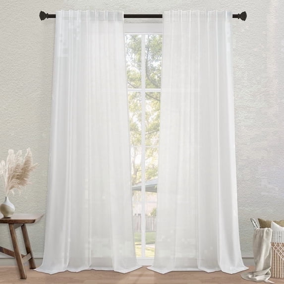 Jainmy White Linen Curtains 108 Inchs Long 2 Panels for Bedroom Living Room, Linen Textured Window Drapes,Semi Sheer Light Filtering Curtains,Back Tab ,52"x108"