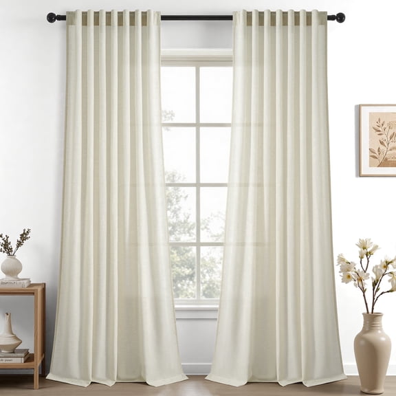 Jainmy Flax Linen Blend Semi Sheer Curtains for Bedroom Living Room, 84 Inch Length Farmhouse Window Curtain,Ivory Beige,52"x84", 2 Panels