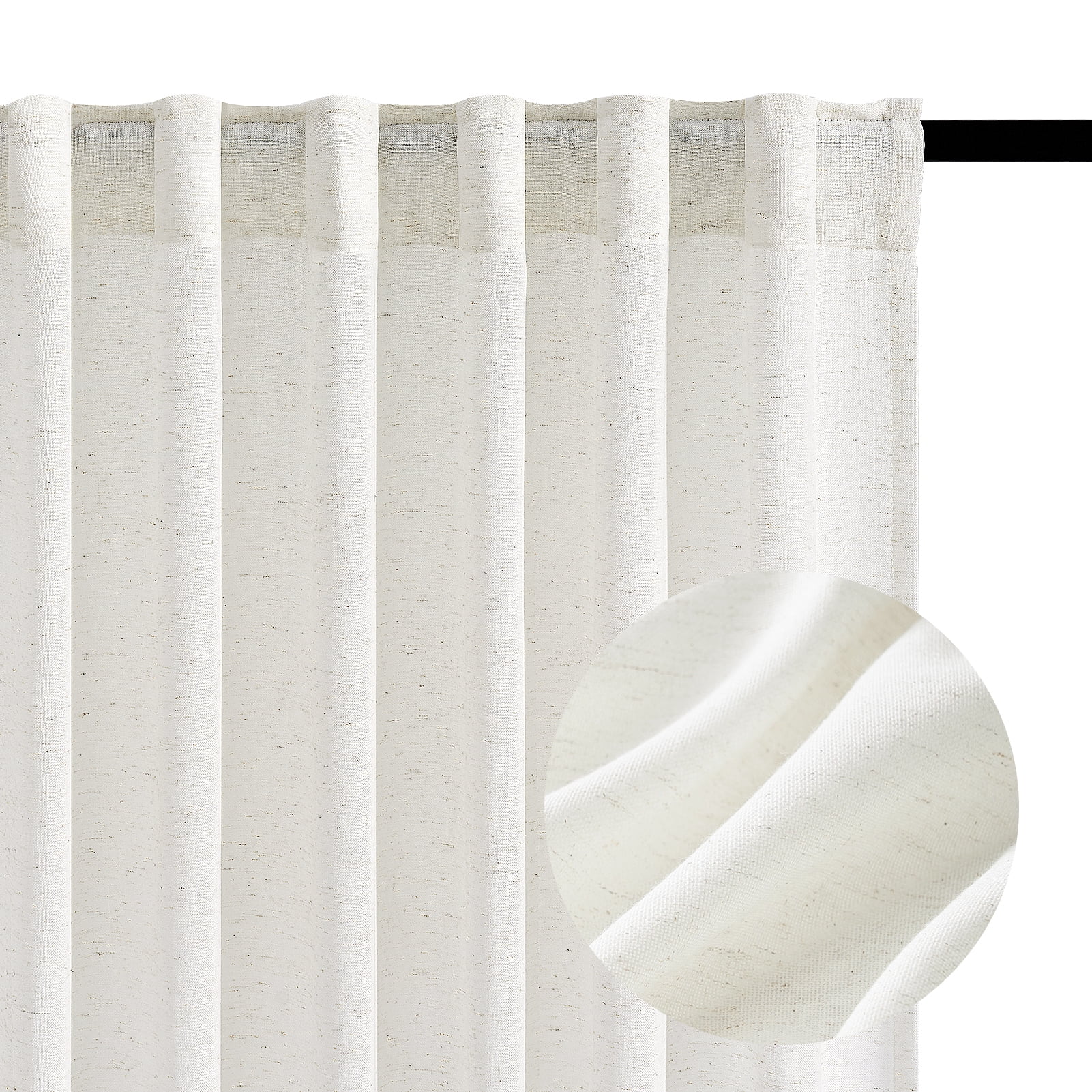 Jainmy Linen Semi Sheer Curtains 84 Inches Long for Living room Bedroom Light Filtering Window Curtains Farmhouse Country Back Tab Drapes,52"x84", 2 Panels, Natural