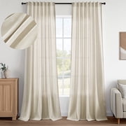 Jainmy Oatmeal Linen Semi Sheer Curtains 84 Inches Long for Living room Bedroom Light Filtering Window Curtains Farmhouse Country Back Tab Drapes,52"x84", 2 Panels