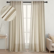 Jainmy Linen Semi Sheer Curtains 90 Inches Long 2 Panels Set, Light Filtering Farmhouse Curtain Drapes for Living Room Bedroom,52"x90",Natural Linen